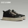 Desai [Vintage work shoes] Men's shoes Autumn and winter warm elevating board shoes men's casual leather high top shoes