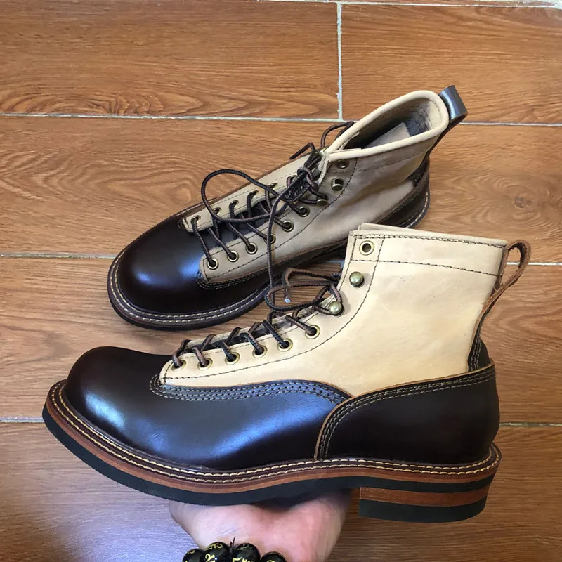 Men Spring Winter Casual Shoes Round Toe Genuine Leather Work Ankle Boots Goodyear-Welted Vintage Military Motorcycle Boots New - Image 3