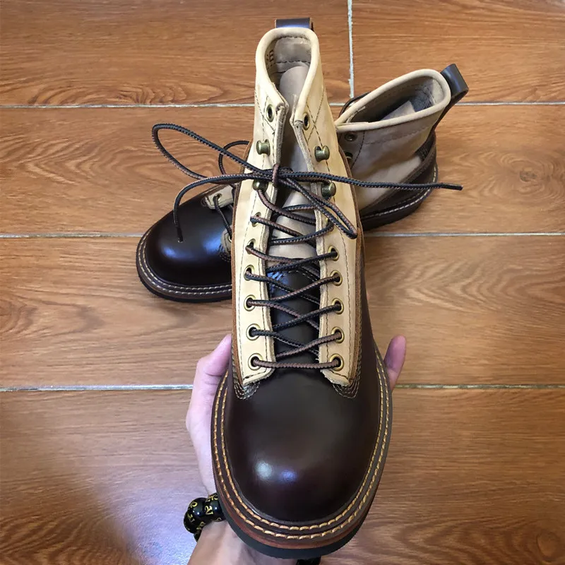 Men Spring Winter Casual Shoes Round Toe Genuine Leather Work Ankle Boots Goodyear-Welted Vintage Military Motorcycle Boots New - Image 4