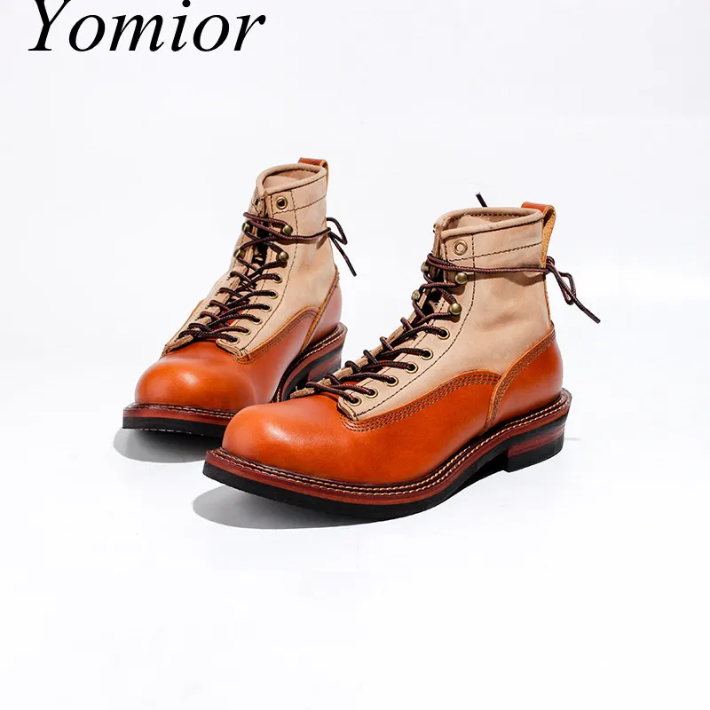 Men Spring Winter Casual Shoes Round Toe Genuine Leather Work Ankle Boots Goodyear-Welted Vintage Military Motorcycle Boots New - Image 2