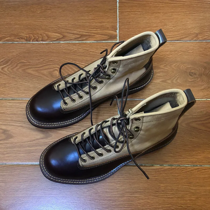 Men Spring Winter Casual Shoes Round Toe Genuine Leather Work Ankle Boots Goodyear-Welted Vintage Military Motorcycle Boots New - Image 5