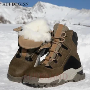 Fashion Wool Snow Boots Men's Winter Fur Male Warm Thick Plush High Top Outdoor Sport Boots Youth Hiking Cotton Shoes