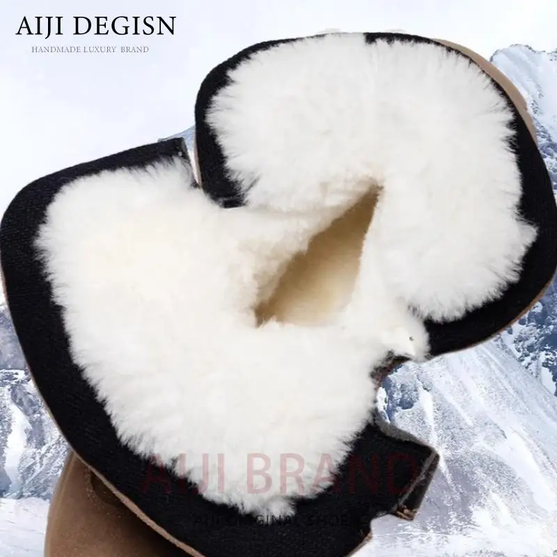 High Top Winter Thick Wool Warm Waterproof Anti Slip Cotton Boots Male Brown Outdoor Casual Snow Boots Men's Shoes Thick Sole - Image 3