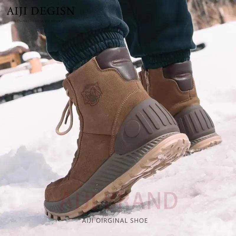 Winter Snow Boots Men's Fur Lace Up High Top Thick Warm Wool Shoes Male Cow Suede Hiking Casual Ankle Boots Youth - Image 6