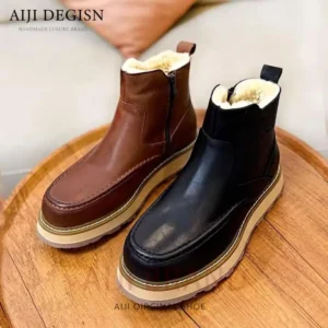 High Quality Genuine Leather Casual Ankle Boots Men's Shoes Work Platform Non-slip Wear-resistant Thick Sole Outdoor Snow Boots