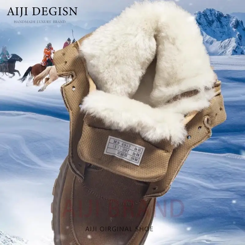 Winter Snow Boots Men's Fur Lace Up High Top Thick Warm Wool Shoes Male Cow Suede Hiking Casual Ankle Boots Youth - Image 4