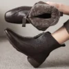 Women's sheepskin square toe front zip wool inside winter ankle snow boots 4cm thick low heel high quality soft short booties