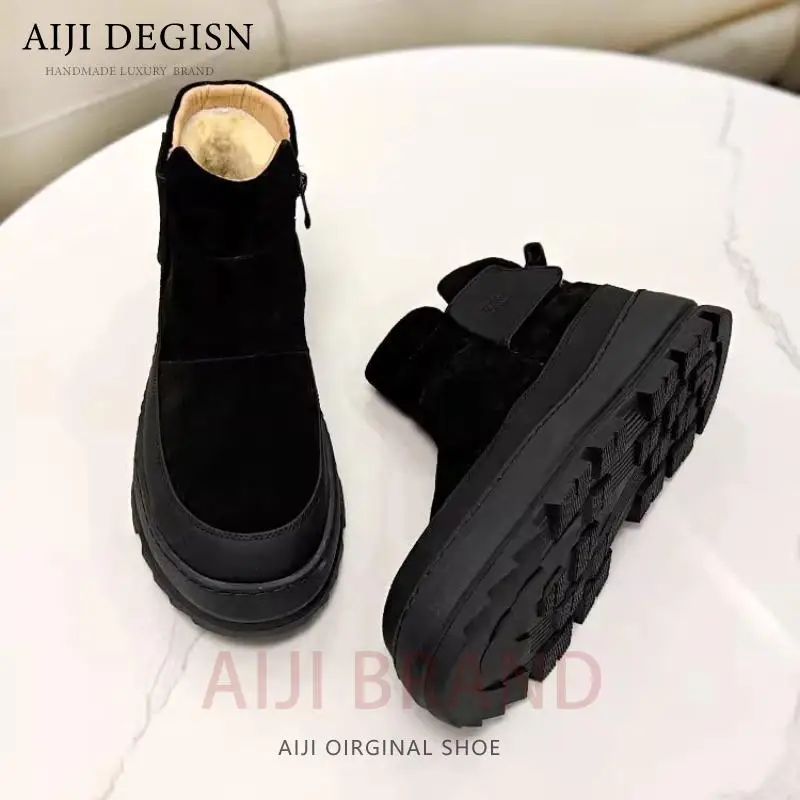 Winter Snow Boots Warm Wool Casual Thick Sole High Top Shoes Men's Youth Cow Suede Outdoor Cotton Boots Male Black Brown - Image 3