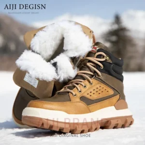 Men's Snow Boots Warm Waterproof Anti Slip Winter Cotton Shoes Male Casual Round Toe Thick Sole Wool Warm Ankle Boots