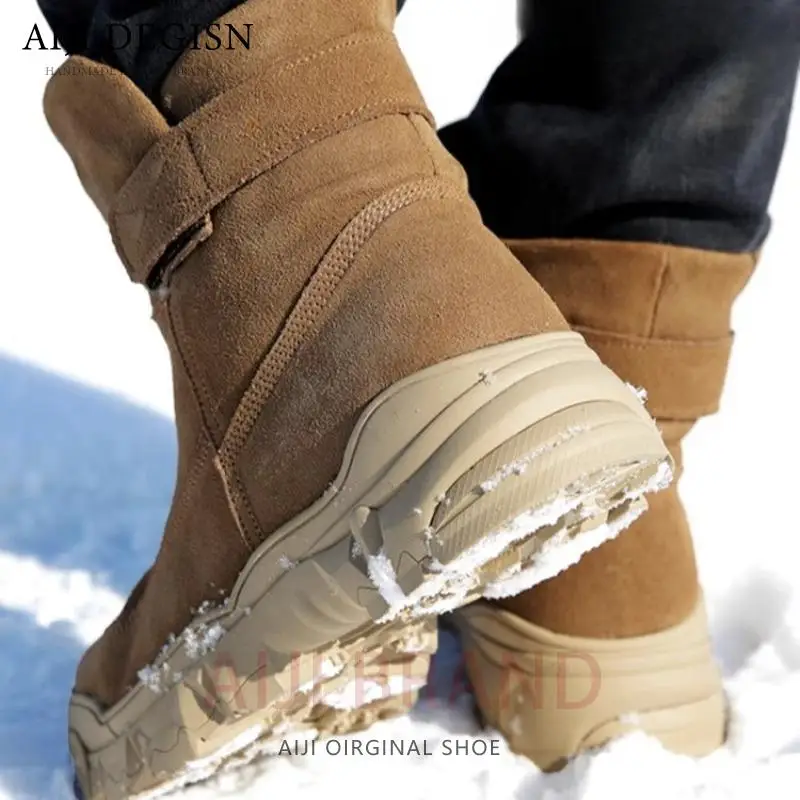 High Top Winter Thick Wool Warm Waterproof Anti Slip Cotton Boots Male Brown Outdoor Casual Snow Boots Men's Shoes Thick Sole - Image 5