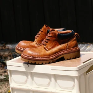 High End Outdoor Cowhide Casual Oxford Boots Men's Shoes Genuine Leather Motorcycle Thick Sole High Top Work Desert Boots Male