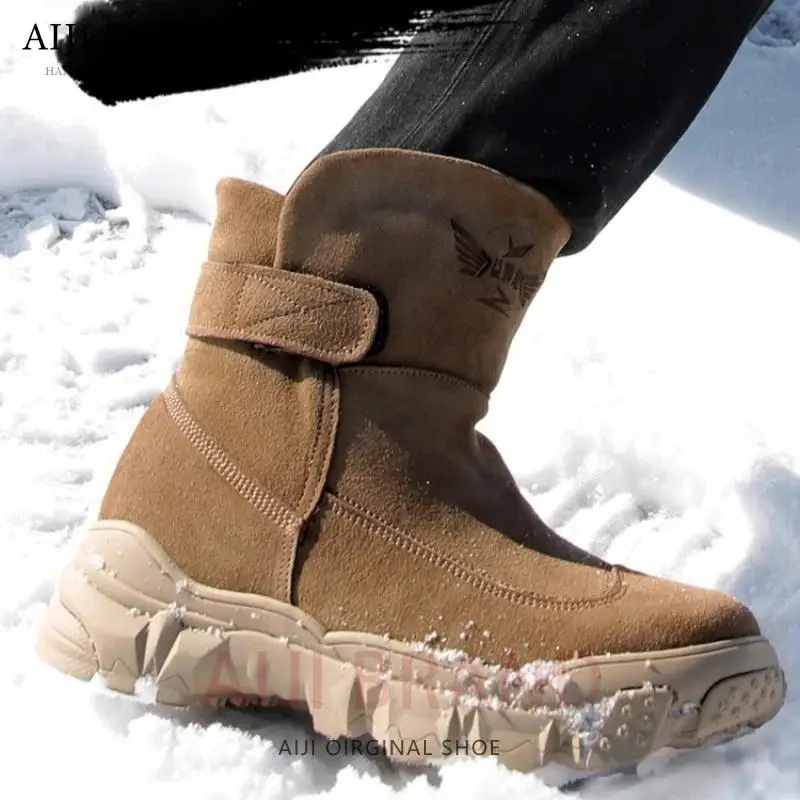 High Top Winter Thick Wool Warm Waterproof Anti Slip Cotton Boots Male Brown Outdoor Casual Snow Boots Men's Shoes Thick Sole - Image 4