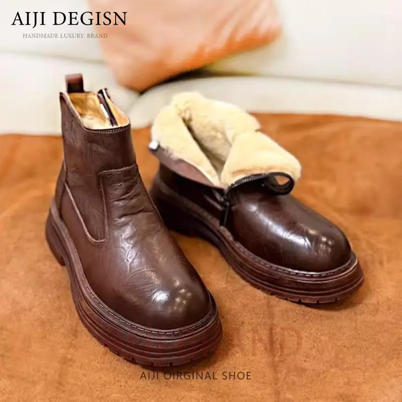 High Quality Genuine Leather Snow Boots Men's Shoes Warm Wool Thick Sole Casual Chelsea Ankle Boots Male Winter Cotton Boots