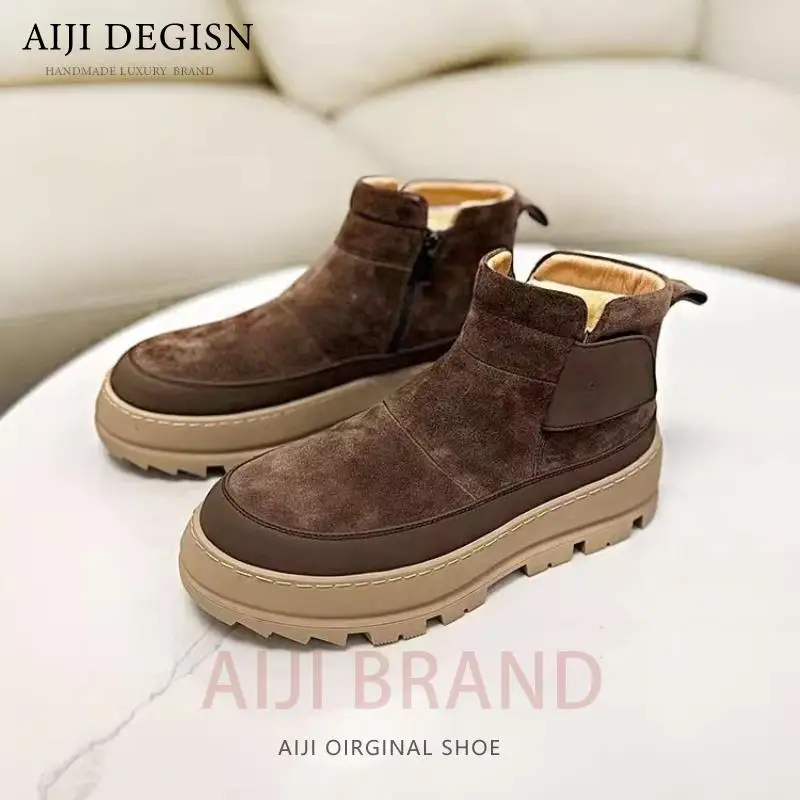 Winter Snow Boots Warm Wool Casual Thick Sole High Top Shoes Men's Youth Cow Suede Outdoor Cotton Boots Male Black Brown - Image 6