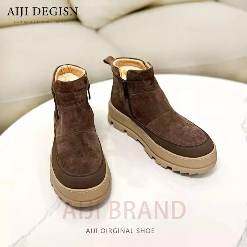 Winter Snow Boots Warm Wool Casual Thick Sole High Top Shoes Men's Youth Cow Suede Outdoor Cotton Boots Male Black Brown - Image 4